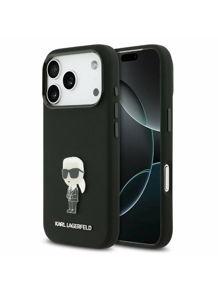 Karl Lagerfeld Karl Lagerfeld Liquid Silicone Metal Ikonik Zadnji Pokrov za iPhone 17 Pro Black