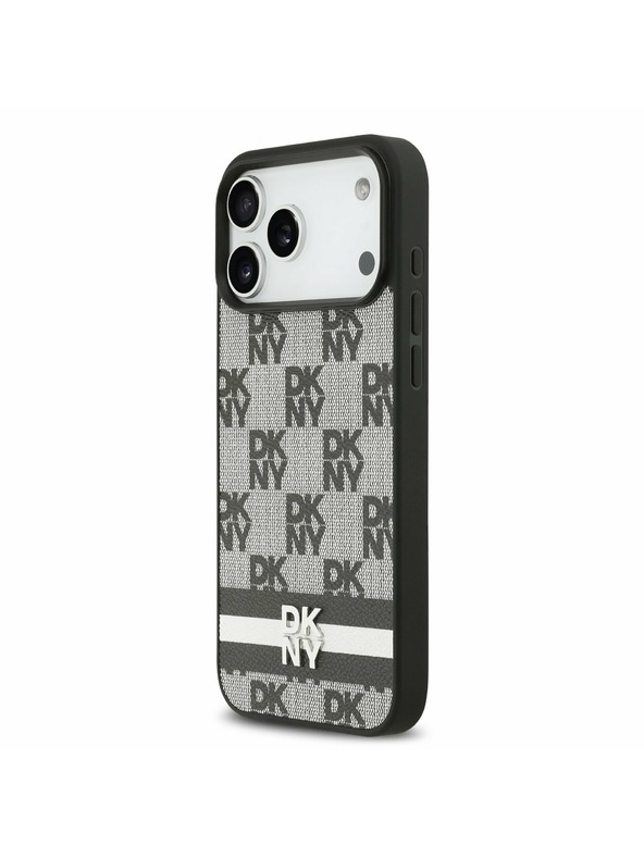 DKNY DKNY PU Leather Checkered Pattern and Stripe Zadnji Pokrov za iPhone 17 Pro Max Black