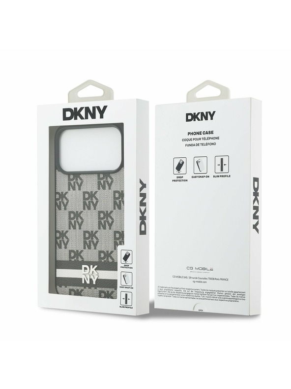 DKNY DKNY PU Leather Checkered Pattern and Stripe Zadnji Pokrov za iPhone 17 Pro Max Black