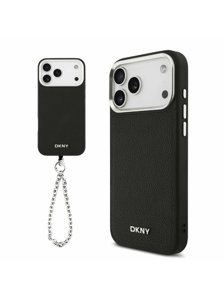 DKNY DKNY PU Leather Metal Logo Wrist Chain MagSafe Zadnji Pokrov za iPhone 17 Pro Max Black