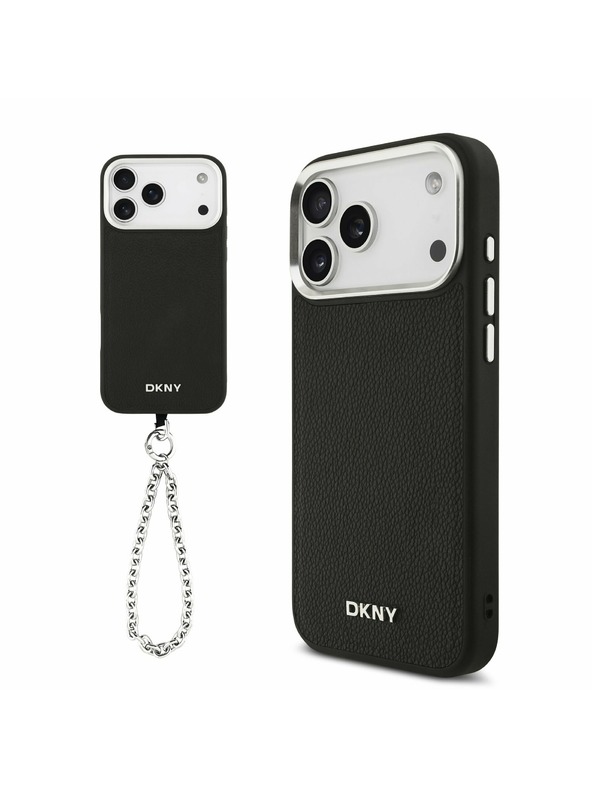 DKNY DKNY PU Leather Metal Logo Wrist Chain MagSafe Zadnji Pokrov za iPhone 17 Pro Max Black