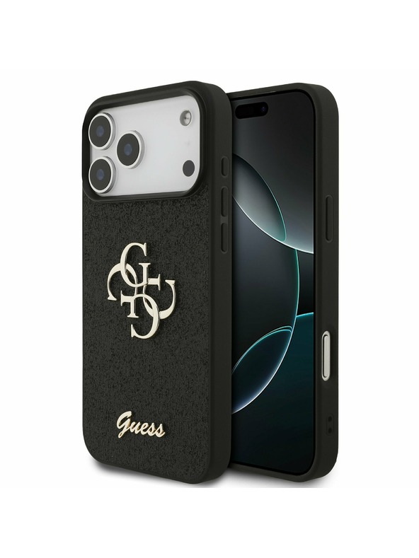Guess Guess PU Fixed Glitter 4G Metal Logo Zadnji Pokrov za iPhone 17 Pro Max Black