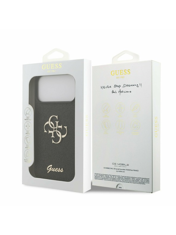Guess Guess PU Fixed Glitter 4G Metal Logo Zadnji Pokrov za iPhone 17 Pro Max Black