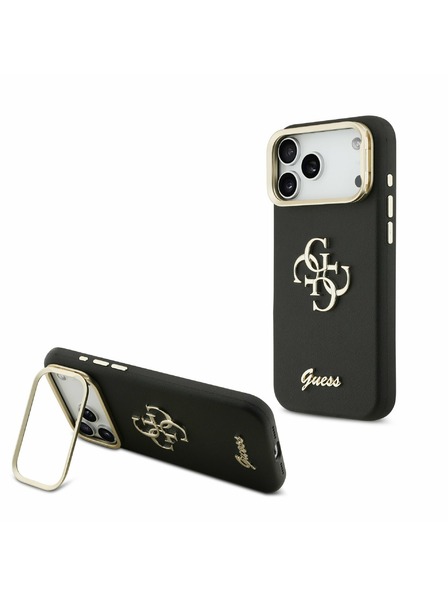 Guess Guess PU Grained 4G Logo Stand Camera Frame Zadnji Ovitek za iPhone 17 Pro Max Black