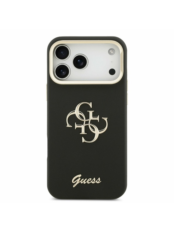 Guess Guess PU Grained 4G Logo Stand Camera Frame Zadnji Ovitek za iPhone 17 Pro Max Black