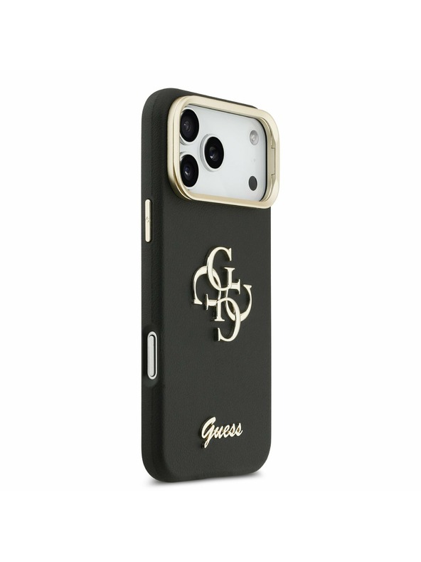 Guess Guess PU Grained 4G Logo Stand Camera Frame Zadnji Ovitek za iPhone 17 Pro Max Black