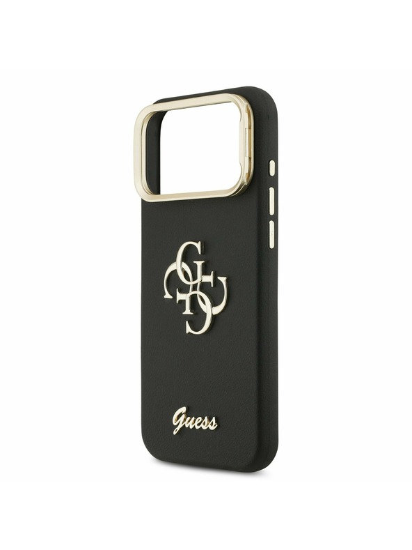 Guess Guess PU Grained 4G Logo Stand Camera Frame Zadnji Ovitek za iPhone 17 Pro Max Black