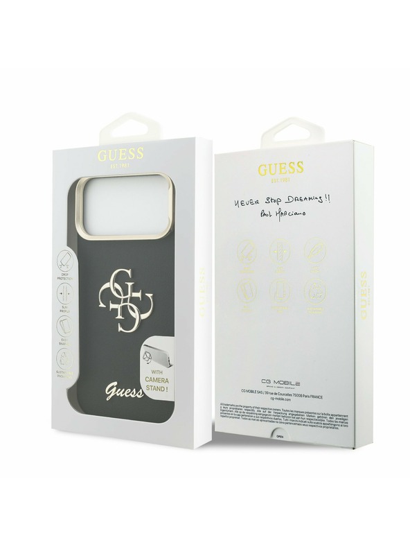 Guess Guess PU Grained 4G Logo Stand Camera Frame Zadnji Ovitek za iPhone 17 Pro Max Black