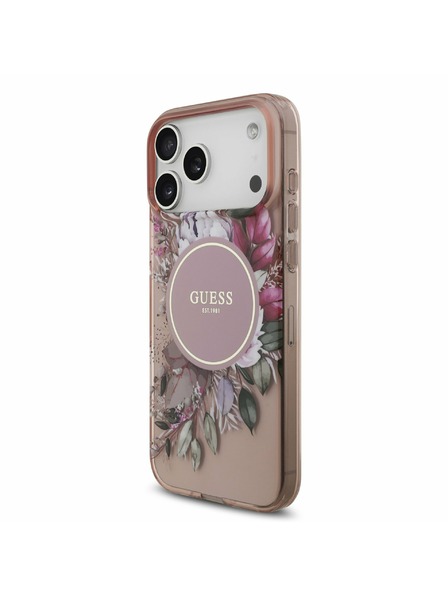 Guess Guess IML Flowers Strap MagSafe Zadnji Ovitek za iPhone 17 Pro Max Pink