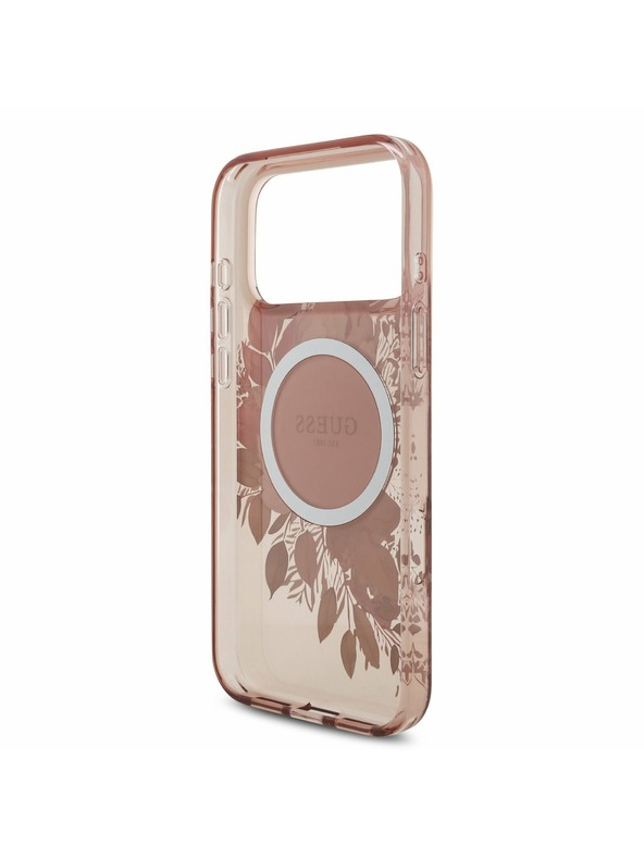Guess Guess IML Flowers Strap MagSafe Zadnji Ovitek za iPhone 17 Pro Max Pink