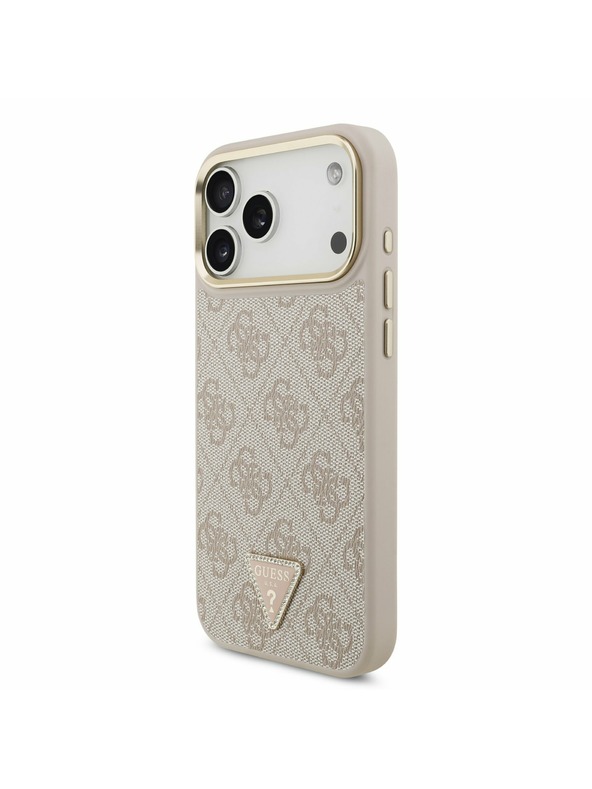 Guess Guess PU Leather 4G Strass Triangle Logo Gold Frame MagSafe Zadnji Ovitek za iPhone 17 Pro Max Pink