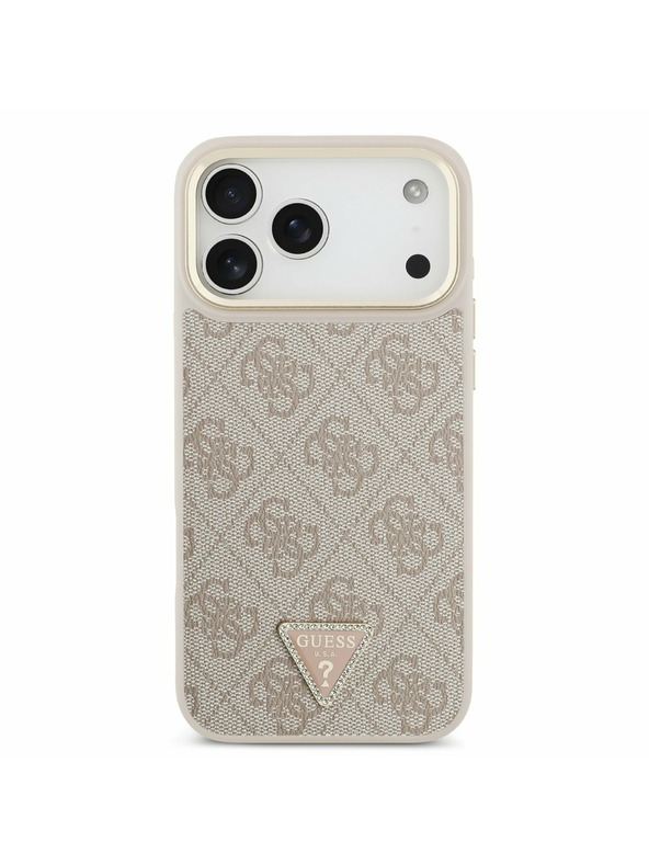Guess Guess PU Leather 4G Strass Triangle Logo Gold Frame MagSafe Zadnji Ovitek za iPhone 17 Pro Max Pink