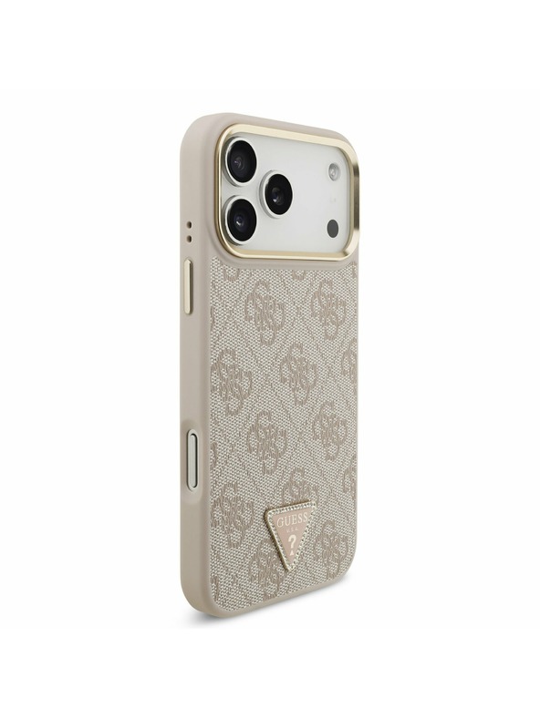Guess Guess PU Leather 4G Strass Triangle Logo Gold Frame MagSafe Zadnji Ovitek za iPhone 17 Pro Max Pink