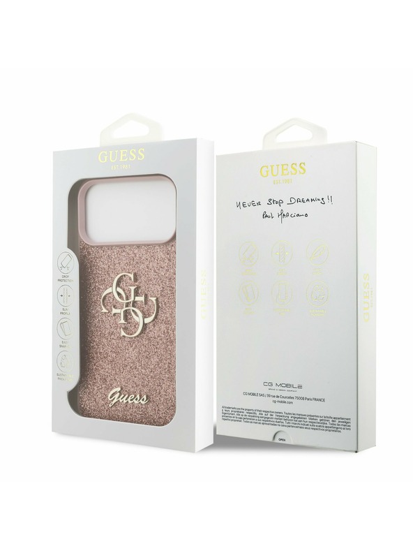 Guess Guess PU Fixed Glitter 4G Metal Logo Zadnji Ovitek za iPhone 17 Pro Max Pink