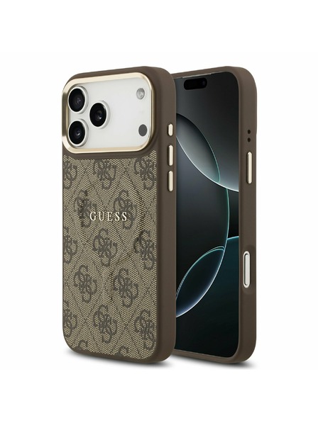 Guess Guess PU Leather 4G Gold Frame MagSafe Zadnji Ovitek za iPhone 17 Pro Max Brown
