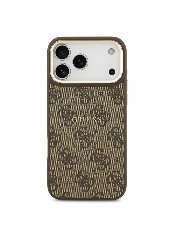 Guess Guess PU Leather 4G Gold Frame MagSafe Zadnji Ovitek za iPhone 17 Pro Max Brown