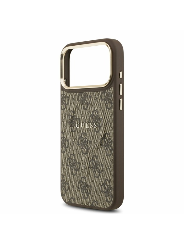Guess Guess PU Leather 4G Gold Frame MagSafe Zadnji Ovitek za iPhone 17 Pro Max Brown