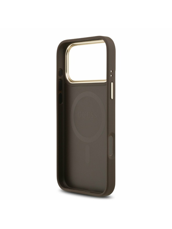Guess Guess PU Leather 4G Gold Frame MagSafe Zadnji Ovitek za iPhone 17 Pro Max Brown