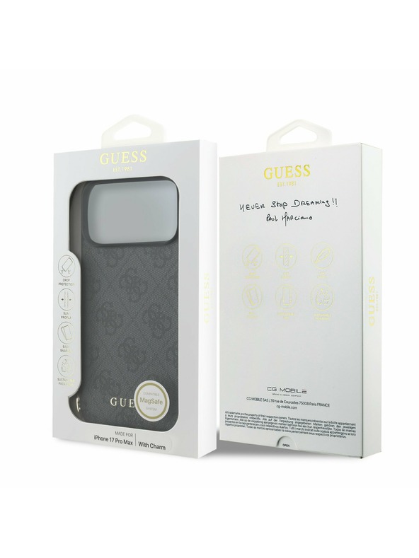 Guess Guess 4G Charm MagSafe Zadnji Ovitek za iPhone 17 Pro Max Tone on Tone Grey