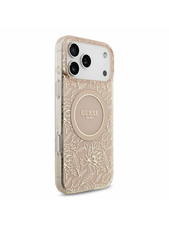 Guess Guess IML Flowers Allover Strap MagSafe Zadnji Ovitek za iPhone 17 Pro Max Pink