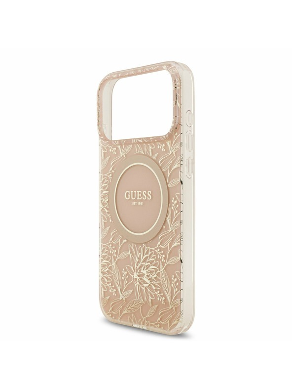 Guess Guess IML Flowers Allover Strap MagSafe Zadnji Ovitek za iPhone 17 Pro Max Pink