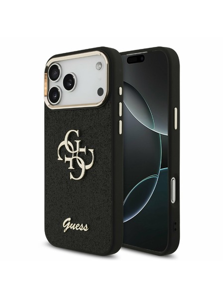 Guess Guess PU Fixed Glitter 4G Metal Frame Zadnji Ovitek za iPhone 17 Pro Max Black