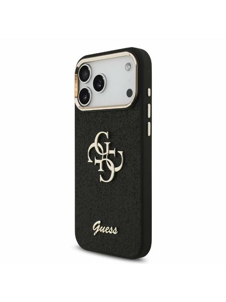 Guess Guess PU Fixed Glitter 4G Metal Frame Zadnji Ovitek za iPhone 17 Pro Max Black