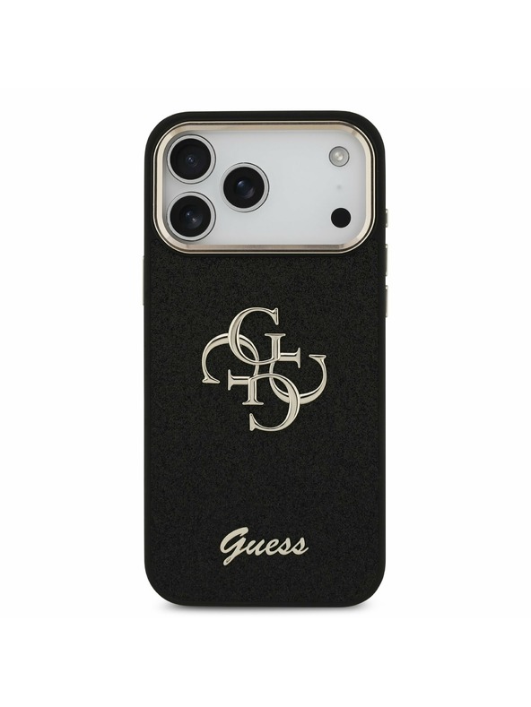 Guess Guess PU Fixed Glitter 4G Metal Frame Zadnji Ovitek za iPhone 17 Pro Max Black