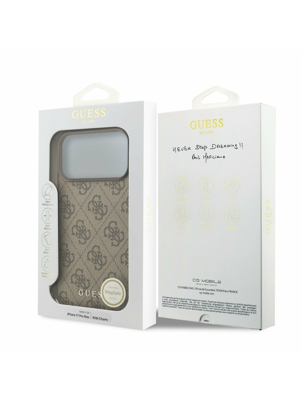 Guess Guess 4G Charm MagSafe Zadnji Ovitek za iPhone 17 Pro Max Tone on Tone Brown