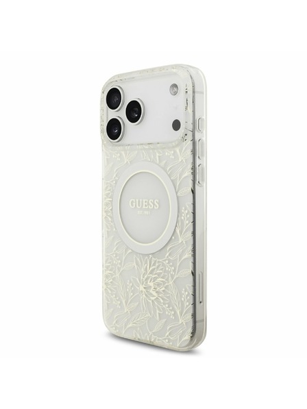 Guess Guess IML Flowers Allover Strap MagSafe Zadnji Ovitek za iPhone 17 Pro Max White