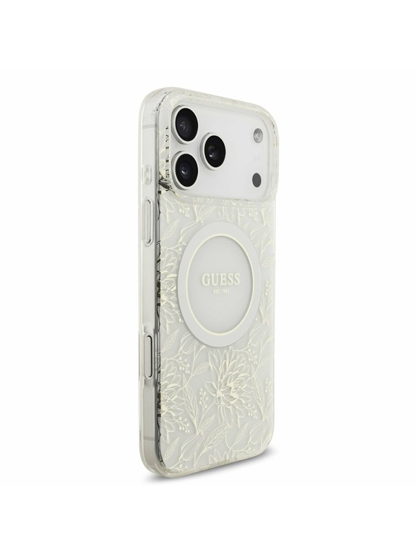 Guess Guess IML Flowers Allover Strap MagSafe Zadnji Ovitek za iPhone 17 Pro Max White