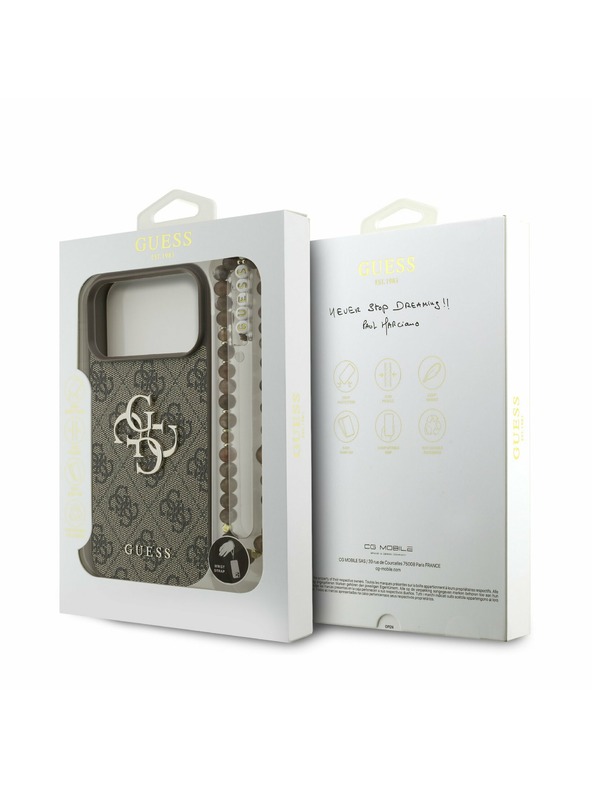 Guess Guess PU 4G Metal Logo Strap Zadnji Ovitek za iPhone 17 Pro Max Brown
