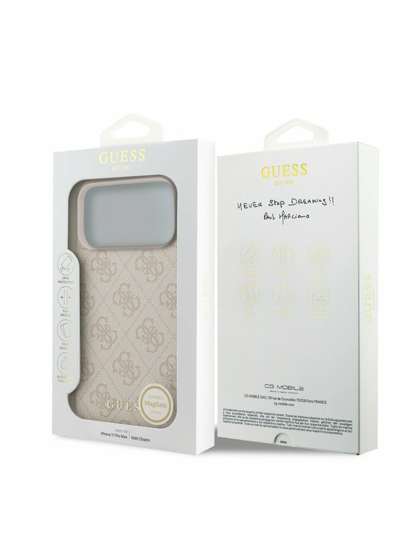 Guess Guess 4G Charm MagSafe Zadnji Ovitek za iPhone 17 Pro Max Tone on Tone Pink