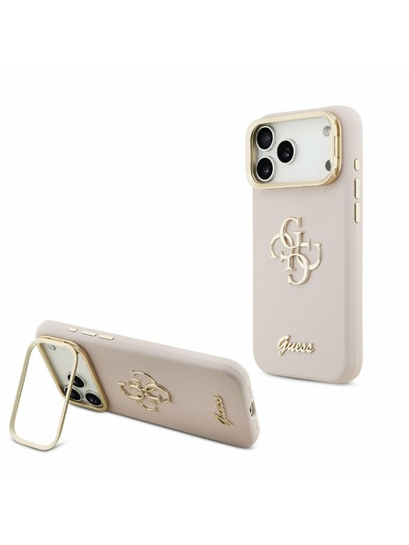 Guess Guess PU Grained 4G Logo Stand Camera Frame Zadnji Ovitek za iPhone 17 Pro Max Pink