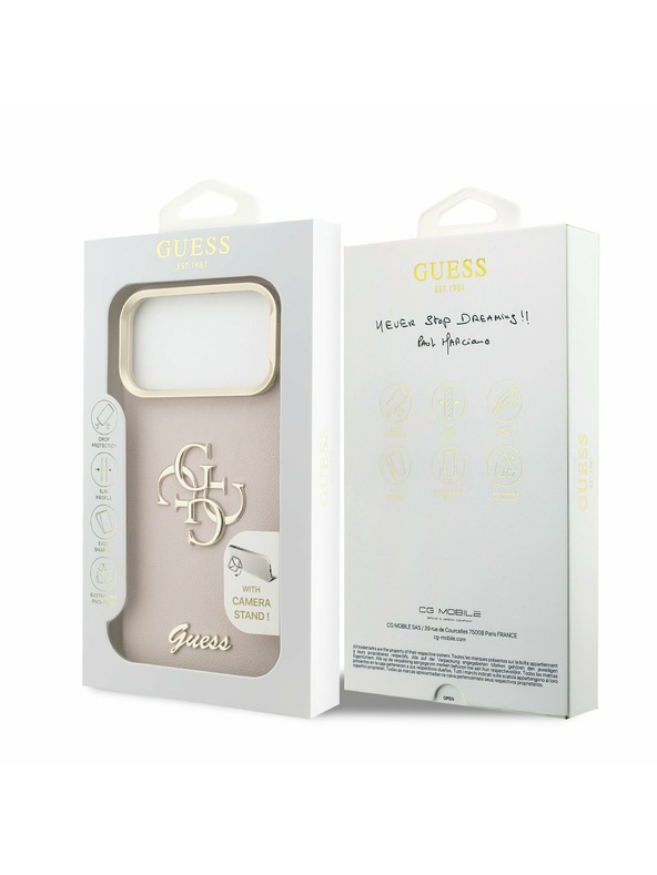 Guess Guess PU Grained 4G Logo Stand Camera Frame Zadnji Ovitek za iPhone 17 Pro Max Pink