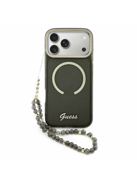 Guess Guess IML Glitter Script Strap MagSafe Zadnji Ovitek za iPhone 17 Pro Max Black