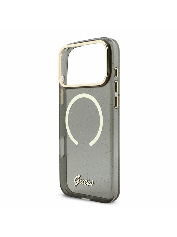 Guess Guess IML Glitter Script Strap MagSafe Zadnji Ovitek za iPhone 17 Pro Max Black