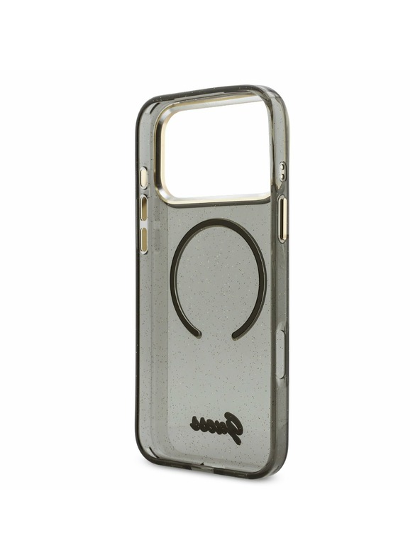 Guess Guess IML Glitter Script Strap MagSafe Zadnji Ovitek za iPhone 17 Pro Max Black