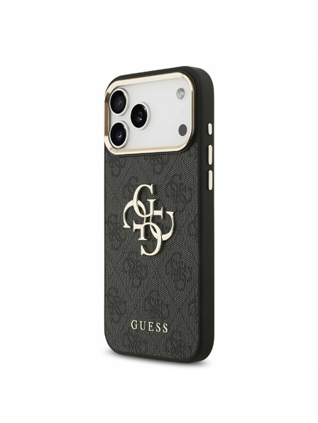 Guess Guess PU Leather 4G Metal Logo Gold Frame Zadnji Ovitek za iPhone 17 Pro Max Black