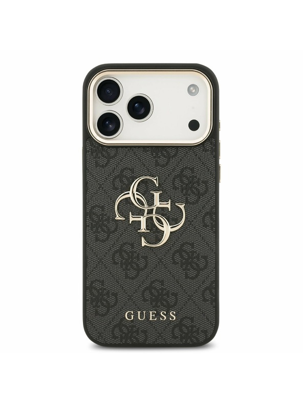Guess Guess PU Leather 4G Metal Logo Gold Frame Zadnji Ovitek za iPhone 17 Pro Max Black