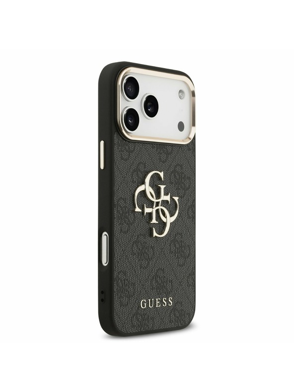 Guess Guess PU Leather 4G Metal Logo Gold Frame Zadnji Ovitek za iPhone 17 Pro Max Black