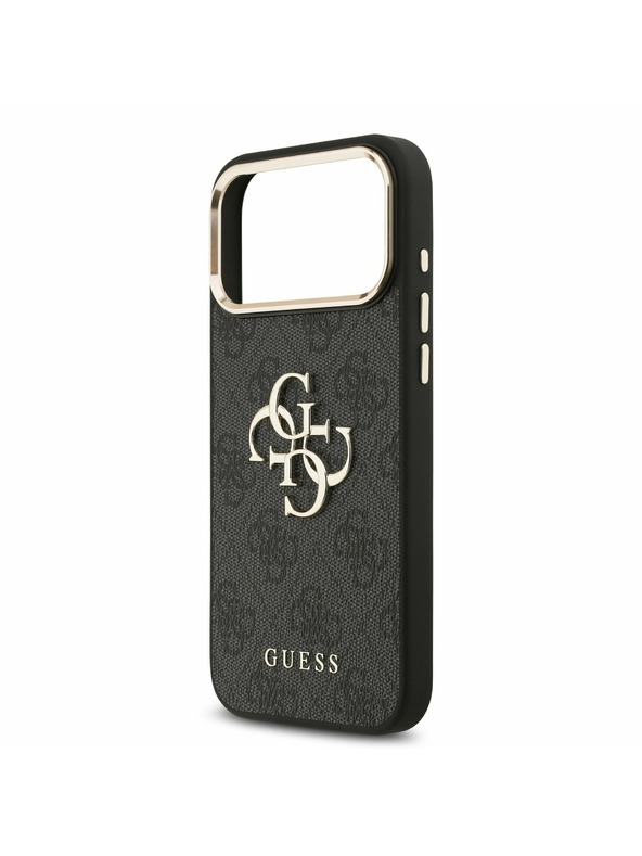 Guess Guess PU Leather 4G Metal Logo Gold Frame Zadnji Ovitek za iPhone 17 Pro Max Black