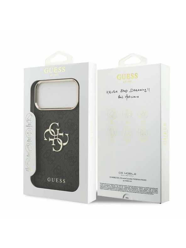 Guess Guess PU Leather 4G Metal Logo Gold Frame Zadnji Ovitek za iPhone 17 Pro Max Black