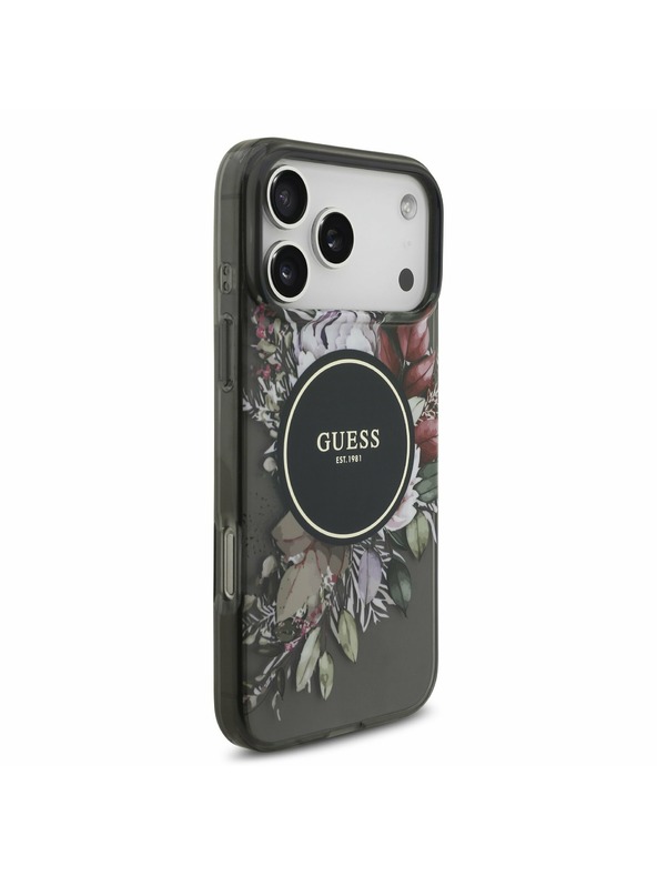 Guess Guess IML Flowers Strap MagSafe Zadnji Ovitek za iPhone 17 Pro Max Black