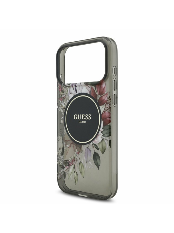 Guess Guess IML Flowers Strap MagSafe Zadnji Ovitek za iPhone 17 Pro Max Black