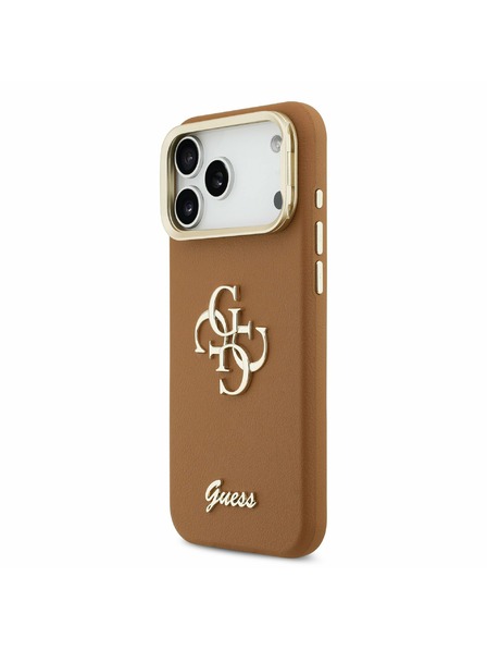 Guess Guess PU Grained 4G Logo Stand Camera Frame Zadnji Ovitek za iPhone 17 Pro Max Brown