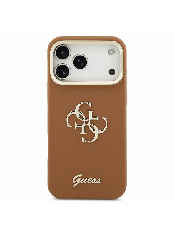 Guess Guess PU Grained 4G Logo Stand Camera Frame Zadnji Ovitek za iPhone 17 Pro Max Brown