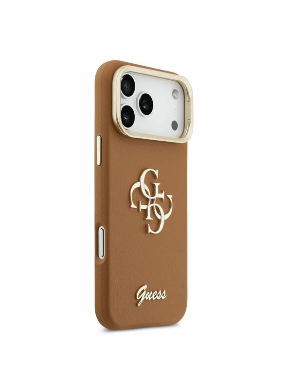 Guess Guess PU Grained 4G Logo Stand Camera Frame Zadnji Ovitek za iPhone 17 Pro Max Brown