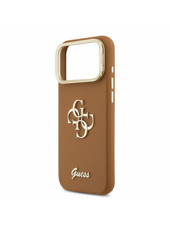 Guess Guess PU Grained 4G Logo Stand Camera Frame Zadnji Ovitek za iPhone 17 Pro Max Brown