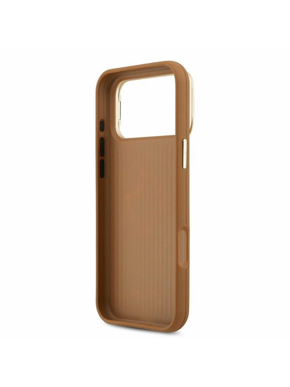 Guess Guess PU Grained 4G Logo Stand Camera Frame Zadnji Ovitek za iPhone 17 Pro Max Brown